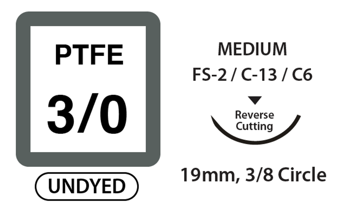 UNIFY PTFE Suture - 3/0 - 19mm 3/8 Circle R/C Needle - 18" White Thread - 12/Box
