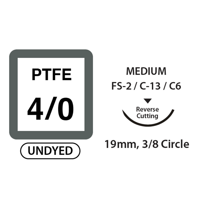 UNIFY PTFE Suture - 4/0 - 19mm 3/8 Circle R/C Needle - 18" White Thread - 12/Box