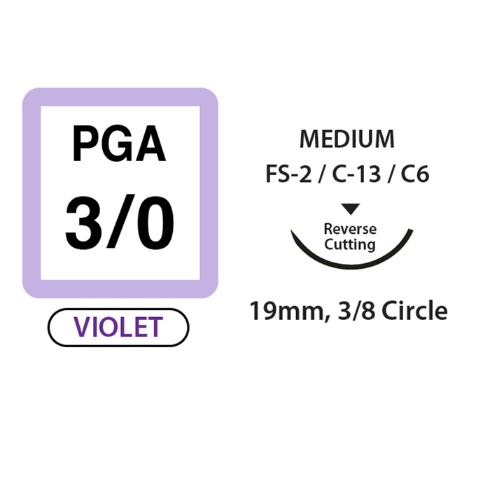 UNIFY PGA Suture - 3/0 - 19mm 3/8 Circle R/C Needle - 30" Violet Thread - 12/Box