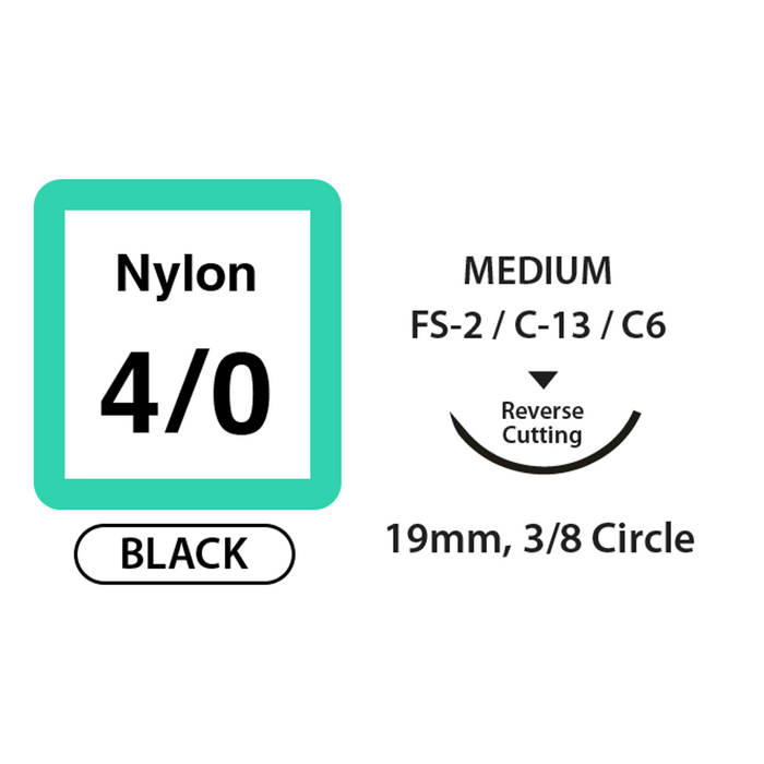 UNIFY Nylon Suture - 4/0 - 19mm 3/8 Circle R/C Needle - 18" Black Thread - 12/Box