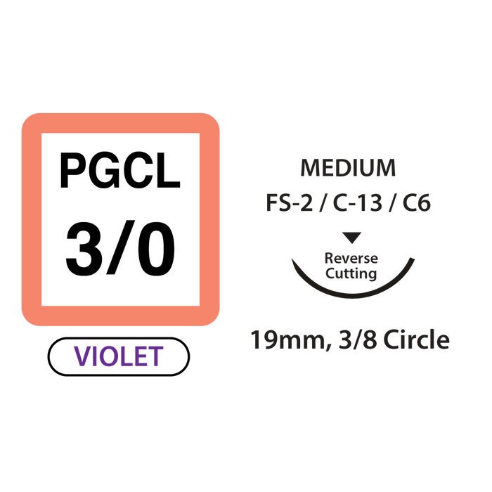 UNIFY PGCL Suture - 3/0 - 19mm 3/8 Circle R/C Needle - 18" Violet Thread - 12/Box