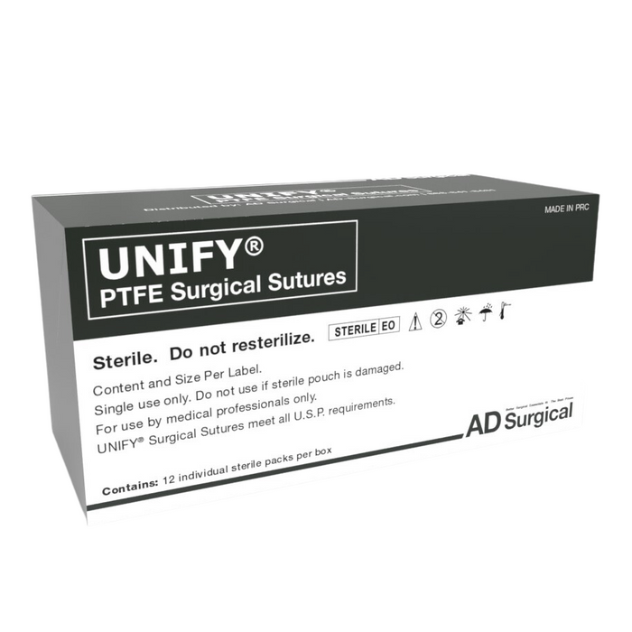 UNIFY PTFE Suture - 4/0 - 19mm 3/8 Circle R/C Needle - 18" White Thread - 12/Box