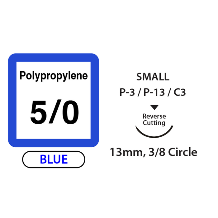 UNIFY Polypropylene Suture - 5/0 - 13mm 3/8 Circle R/C Needle - 18" Blue Thread - 12/Box