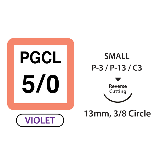UNIFY PGCL Suture - 5/0 - 19mm 3/8 Circle R/C Needle - 13" Violet Thread - 12/Box