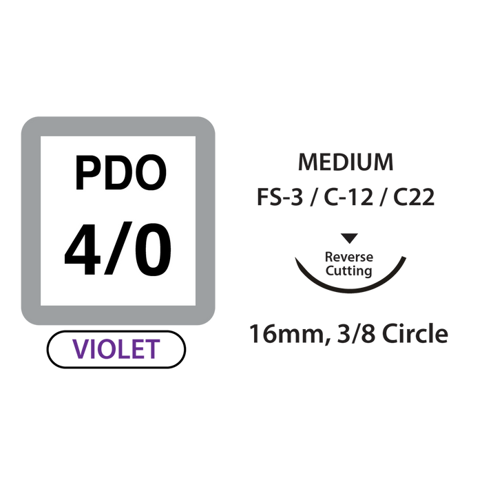 UNIFY PDO Suture - 4/0 - 16mm 3/8 Circle R/C Needle - 18" Violet Thread - 12/Box