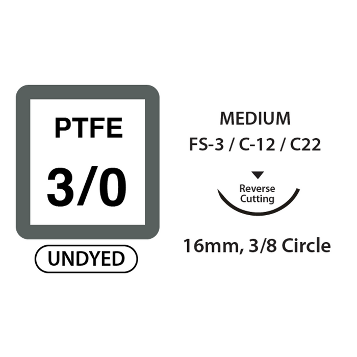UNIFY PTFE Suture - 3/0 - 16mm 3/8 Circle R/C Needle - 18" White Thread - 12/Box
