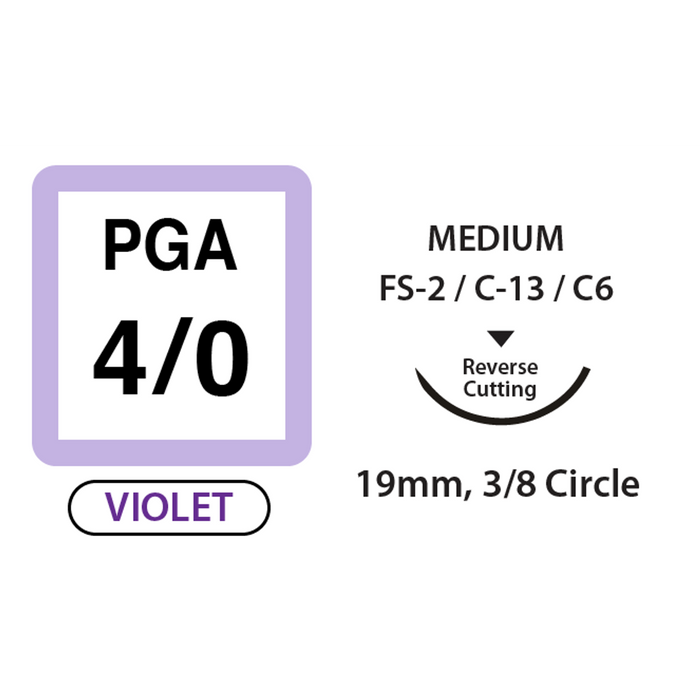 UNIFY PGA Suture - 4/0 - 19mm 3/8 Circle R/C Needle - 18" Violet Thread - 12/Box