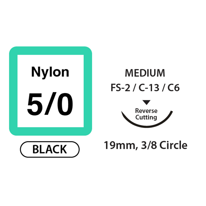 UNIFY Nylon Suture - 5/0 - 19mm 3/8 Circle R/C Needle - 18" Black Thread - 12/Box