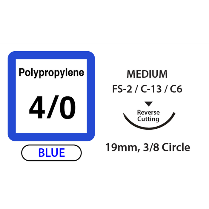 UNIFY Polypropylene Suture - 4/0 - 19mm 3/8 Circle R/C Needle - 18" Blue Thread - 12/Box