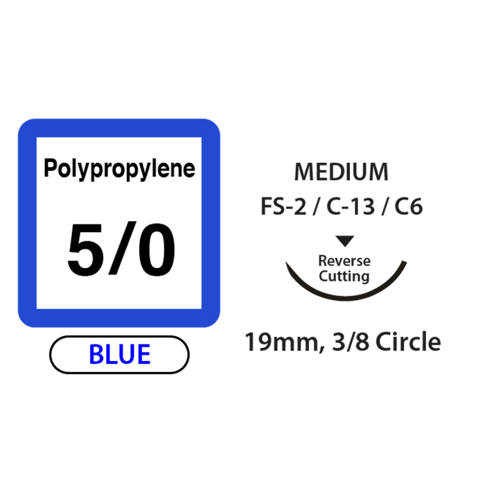 UNIFY Polypropylene Suture - 5/0 - 19mm 3/8 Circle R/C Needle - 18" Blue Thread - 12/Box