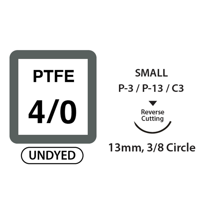 UNIFY PTFE Suture - 4/0 - 13mm 3/8 Circle R/C Needle - 18" White Thread - 12/Box