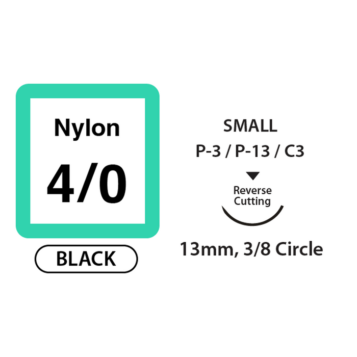 UNIFY Nylon Suture - 4/0 - 13mm 3/8 Circle R/C Needle - 18" Black Thread - 12/Box
