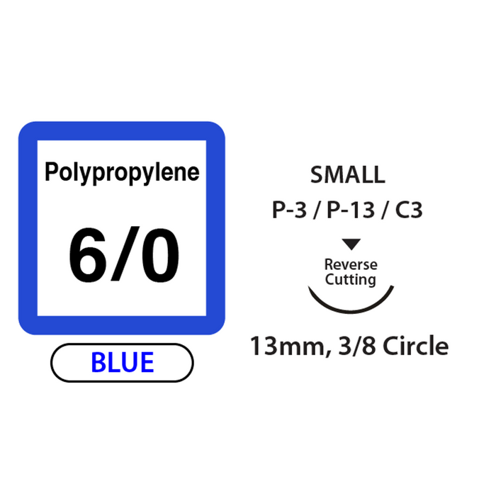 UNIFY Polypropylene Suture - 6/0 - 13mm 3/8 Circle R/C Needle - 18" Blue Thread - 12/Box